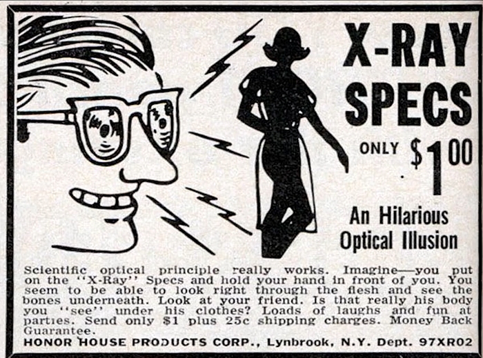 Объявление о возможности сделать рентген-фото с помощью очков за 1$