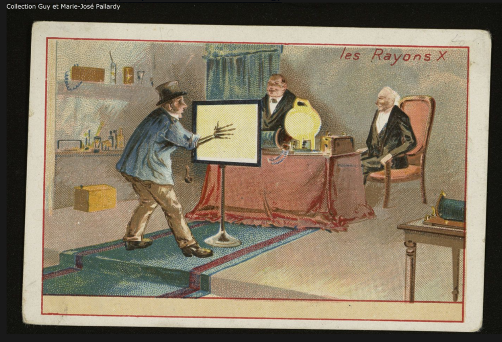 Открытка 1897 года - сеанс публичного рентген-просвечивания на передвижной ярмарке
