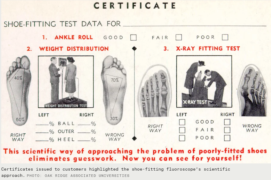 Сертификат о подборе обуви с помощью рентген-аппарата, выполненный в научном стиле